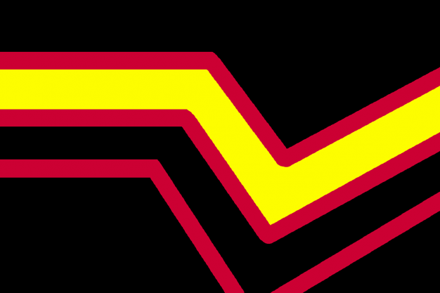 Members of the rubber/latex fetish community have a flag to express their preferences and passion. Peter Tolos and Scott Moats created it in 1995 and say that black represents "our lust for the look and feel for shiny black rubber," red "our blood passion for rubber and rubbermen," and yellow "our drive for intense rubber play and fantasies." Also, there's a kink in it—which totally makes sense, actually.